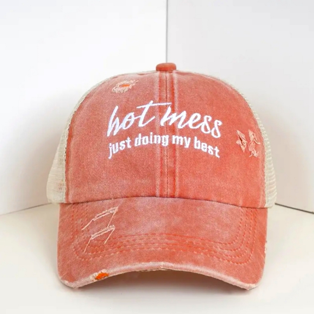 Womens trucker hat with ponytail opening. New